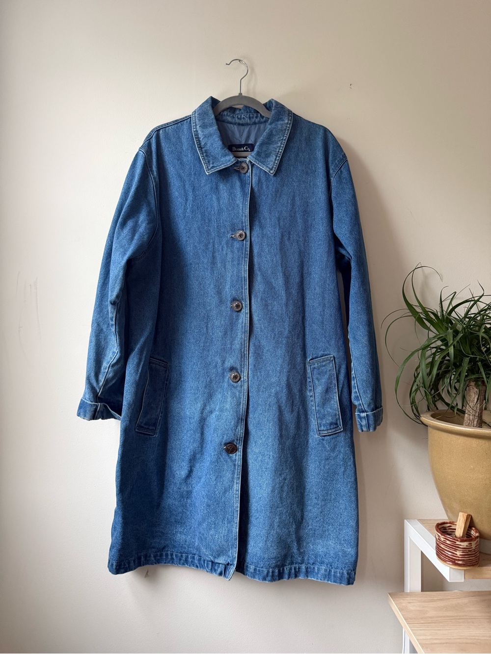 Vintage 90s Denim Plus size Denim trench coat chore coat duster